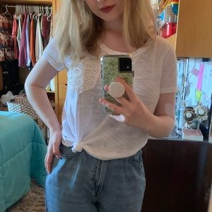 SO White Tied T-Shirt with Lace Pocket